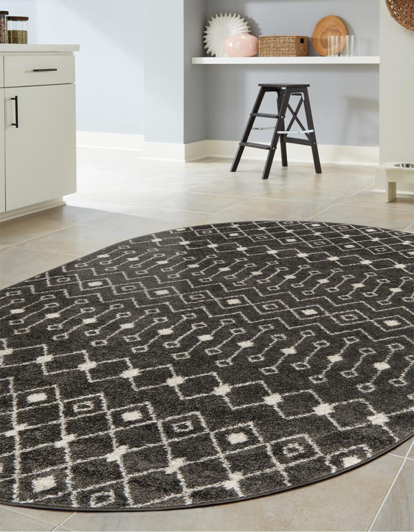 Mediterranean Lattice Collection Area Rug - Santorini (Dark Gray) Oval Dark Gray lifestyle 33