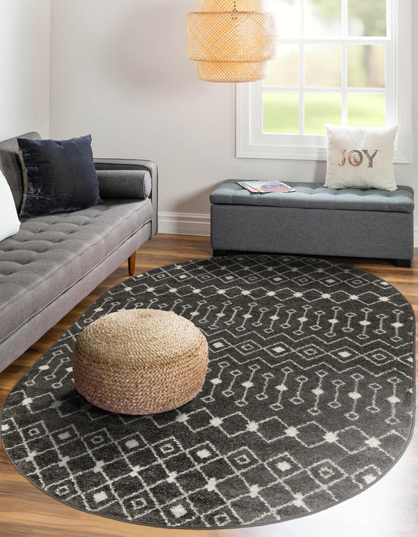 Mediterranean Lattice Collection Area Rug - Santorini (Dark Gray) Oval Dark Gray lifestyle 35