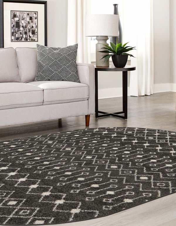 Mediterranean Lattice Collection Area Rug - Santorini (Dark Gray) Oval Dark Gray lifestyle 37