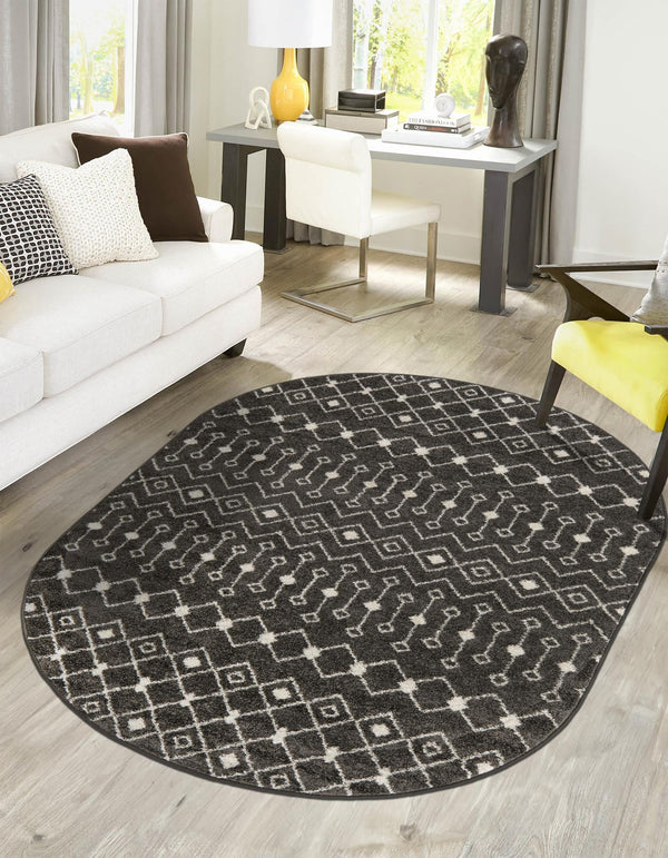 Mediterranean Lattice Collection Area Rug - Santorini (Dark Gray) Oval Dark Gray lifestyle 39