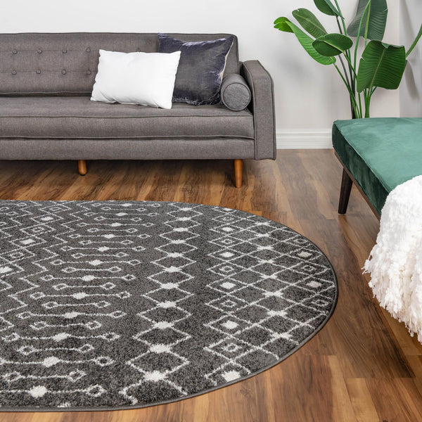 Mediterranean Lattice Collection Area Rug - Santorini (Dark Gray) Oval Dark Gray lifestyle 14