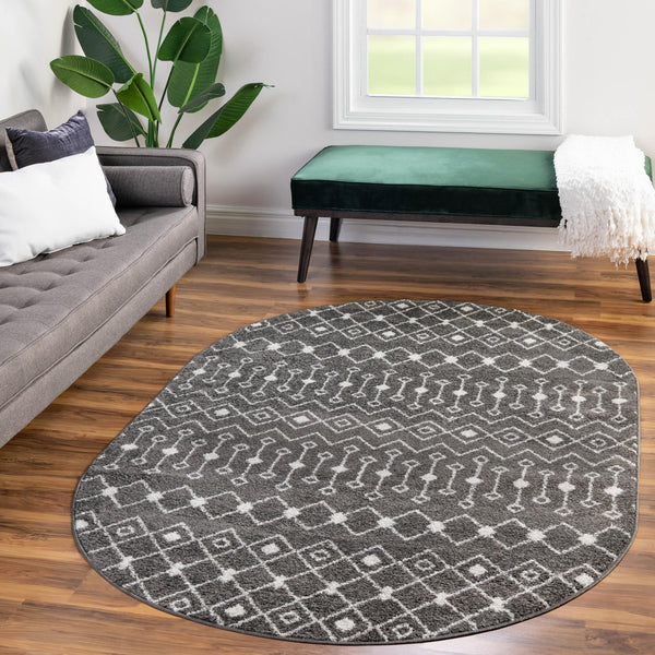 Mediterranean Lattice Collection Area Rug - Santorini (Dark Gray) Oval Dark Gray lifestyle 15