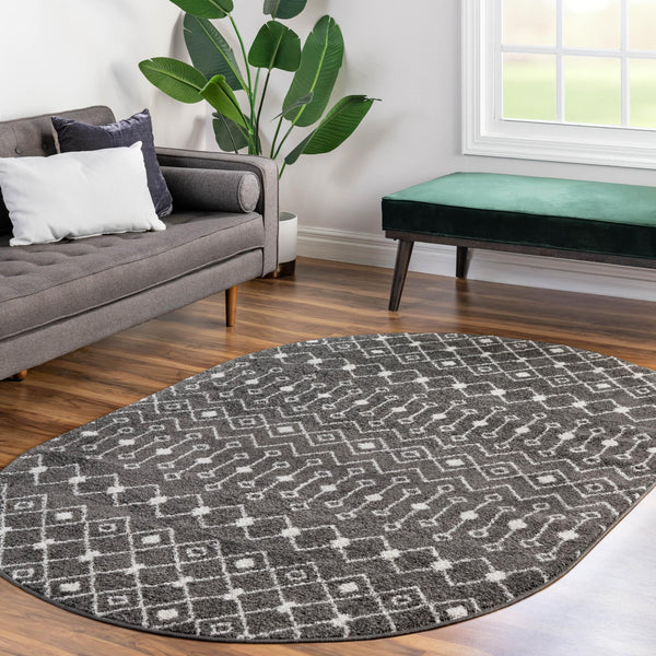 Mediterranean Lattice Collection Area Rug - Santorini (Dark Gray) Oval Dark Gray lifestyle 16