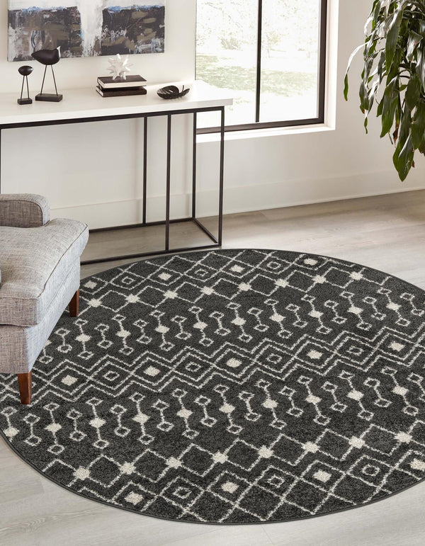 Mediterranean Lattice Collection Area Rug - Santorini (Dark Gray) Round Dark Gray lifestyle 0