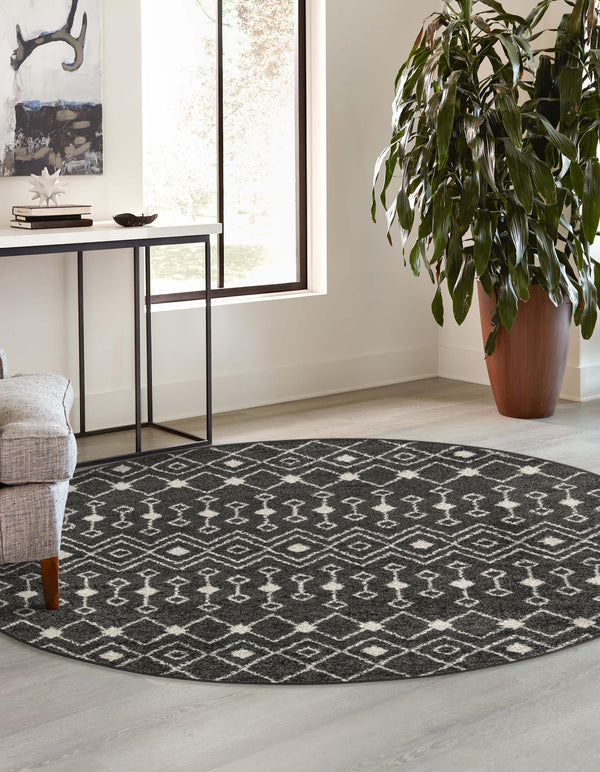 Mediterranean Lattice Collection Area Rug - Santorini (Dark Gray) Round Dark Gray lifestyle 2