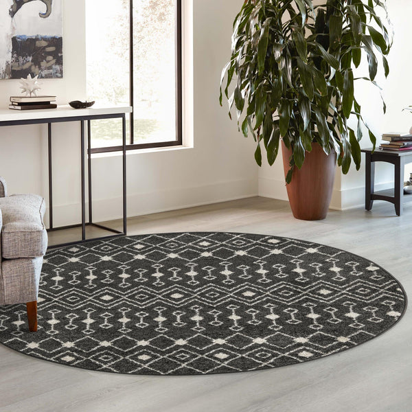 Mediterranean Lattice Collection Area Rug - Santorini (Dark Gray) Round Dark Gray lifestyle 14