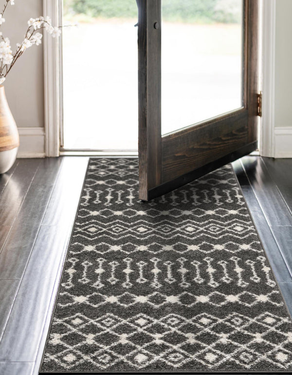 Mediterranean Lattice Collection Area Rug - Santorini (Dark Gray) Runner Dark Gray lifestyle 2