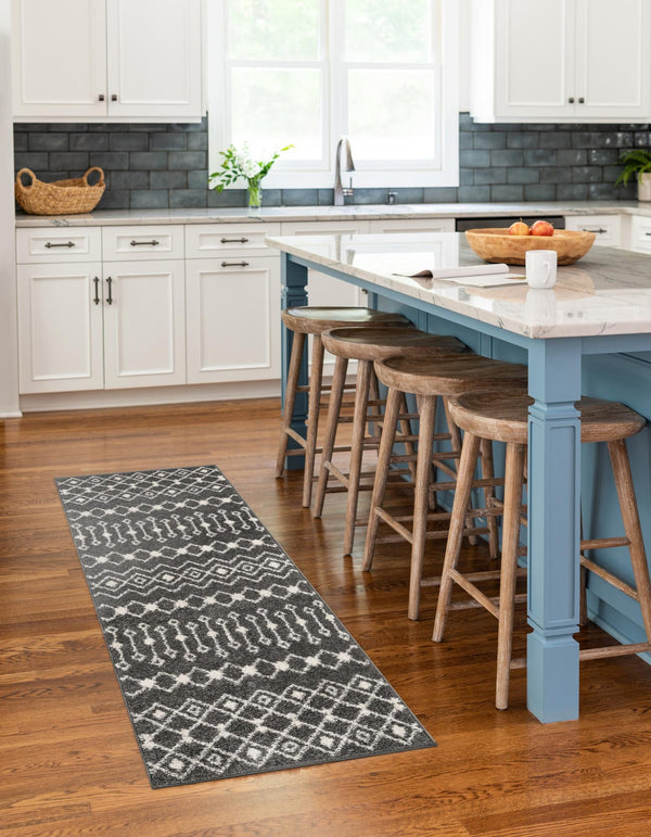 Mediterranean Lattice Collection Area Rug - Santorini (Dark Gray) Runner Dark Gray lifestyle 7