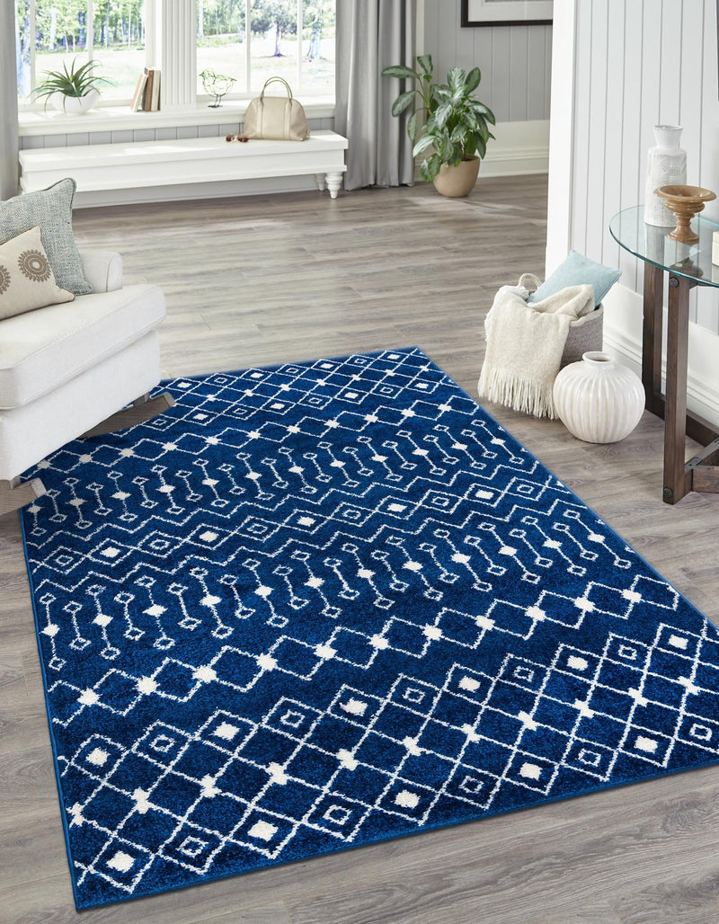 Mediterranean Lattice Collection Area Rug - Santorini (Navy Blue) Rectangle Navy Blue  lifestyle 0