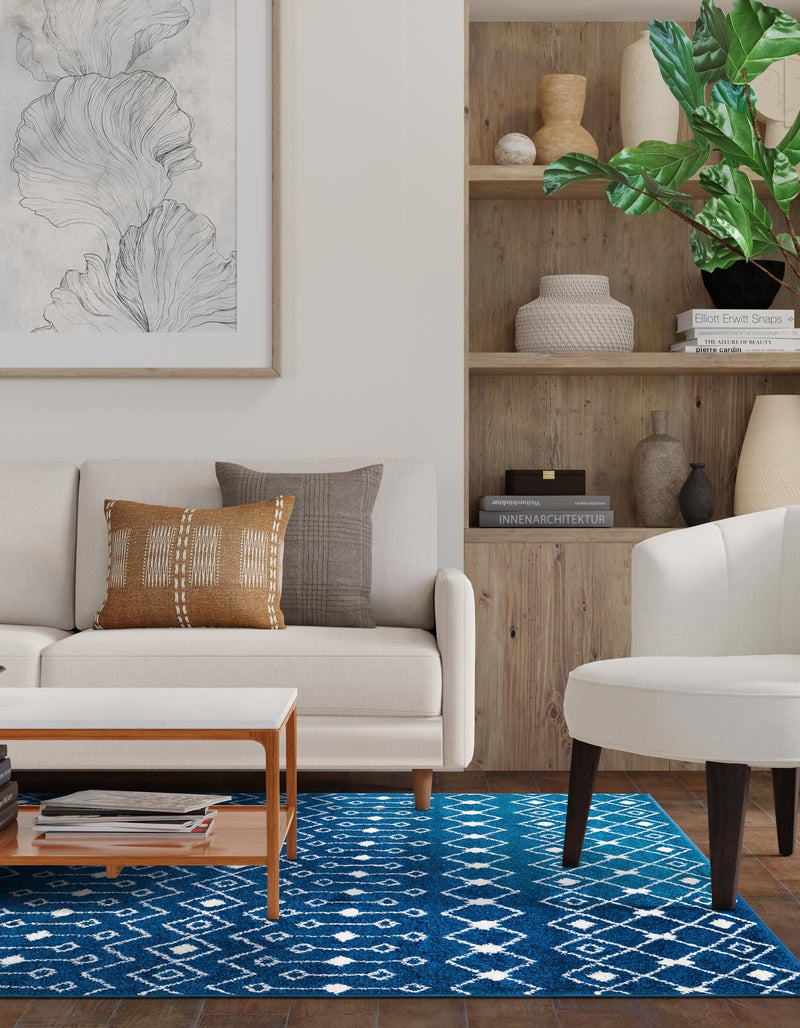 Mediterranean Lattice Collection Area Rug - Santorini (Navy Blue) Rectangle Navy Blue  lifestyle 2