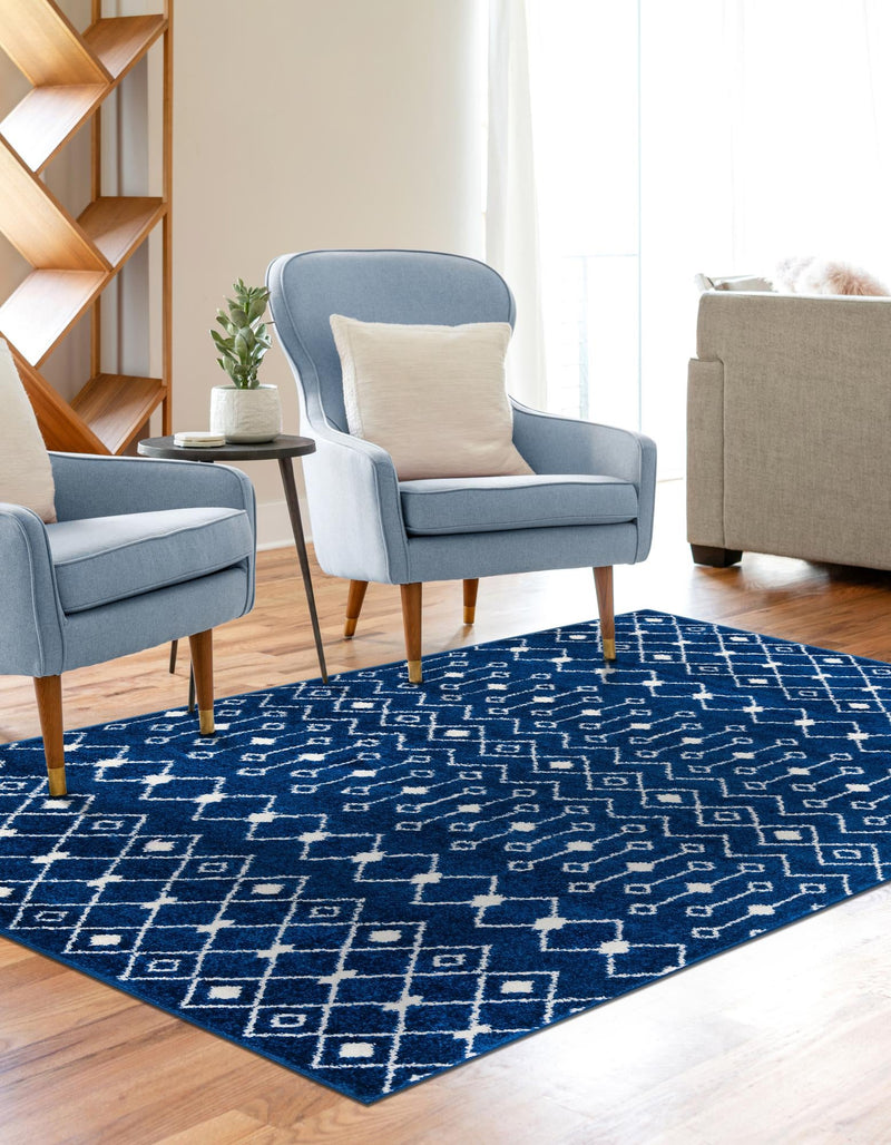 Mediterranean Lattice Collection Area Rug - Santorini (Navy Blue) Rectangle Navy Blue  lifestyle 5