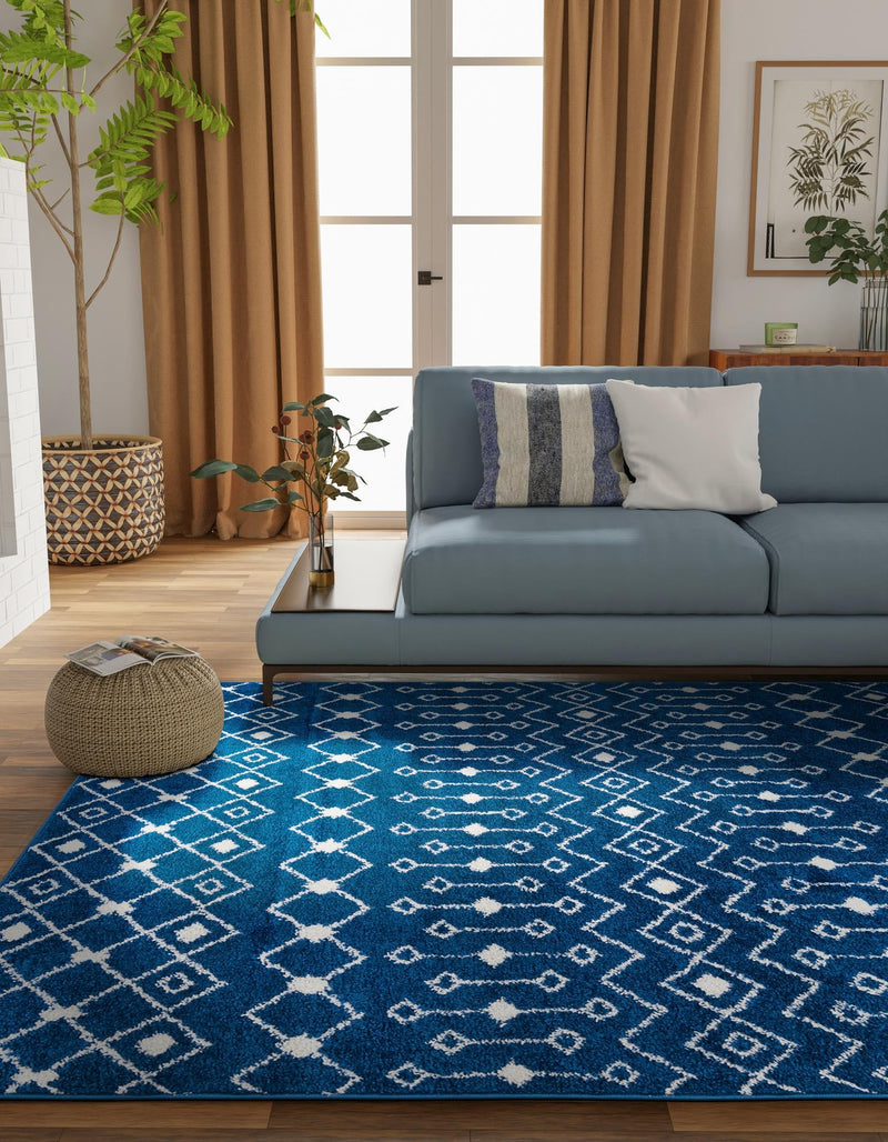 Mediterranean Lattice Collection Area Rug - Santorini (Navy Blue) Rectangle Navy Blue  lifestyle 9