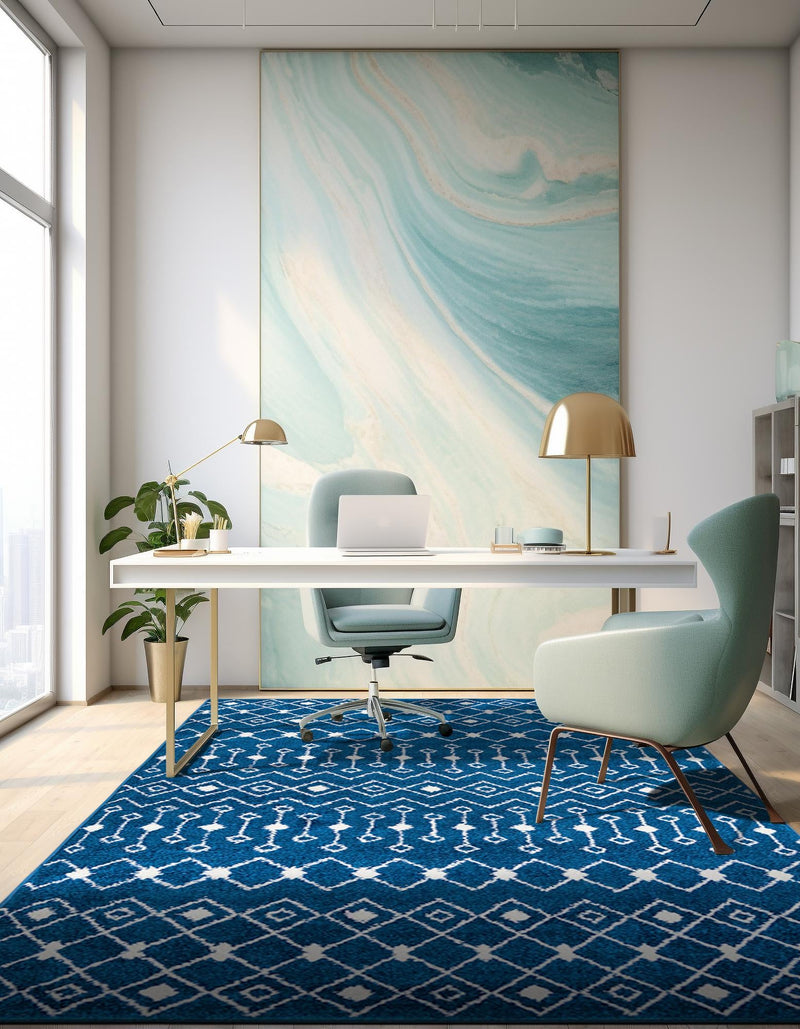 Mediterranean Lattice Collection Area Rug - Santorini (Navy Blue) Rectangle Navy Blue  lifestyle 10
