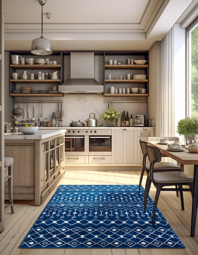 Mediterranean Lattice Collection Area Rug - Santorini (Navy Blue) Rectangle Navy Blue  lifestyle 11