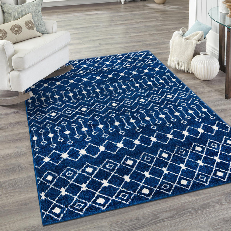 Mediterranean Lattice Collection Area Rug - Santorini (Navy Blue) Rectangle Navy Blue  lifestyle 22