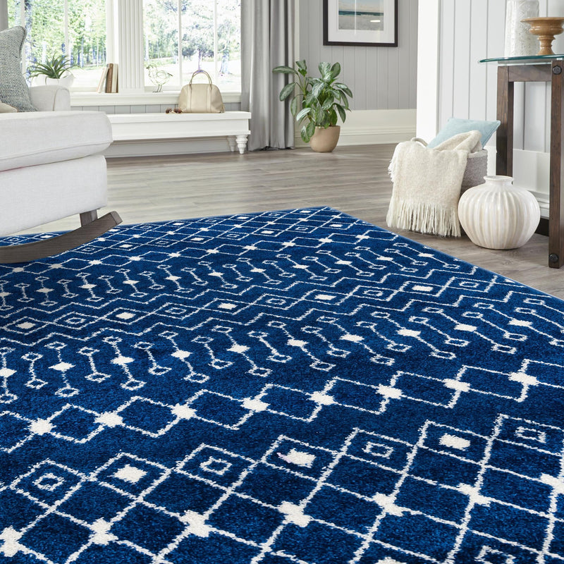 Mediterranean Lattice Collection Area Rug - Santorini (Navy Blue) Rectangle Navy Blue  lifestyle 23