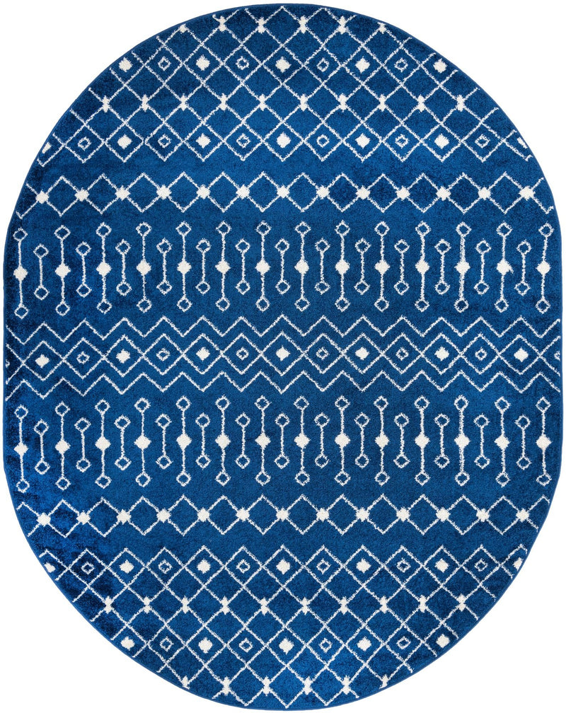 Mediterranean Lattice Collection Area Rug - Santorini (Navy Blue) Oval Navy Blue Main