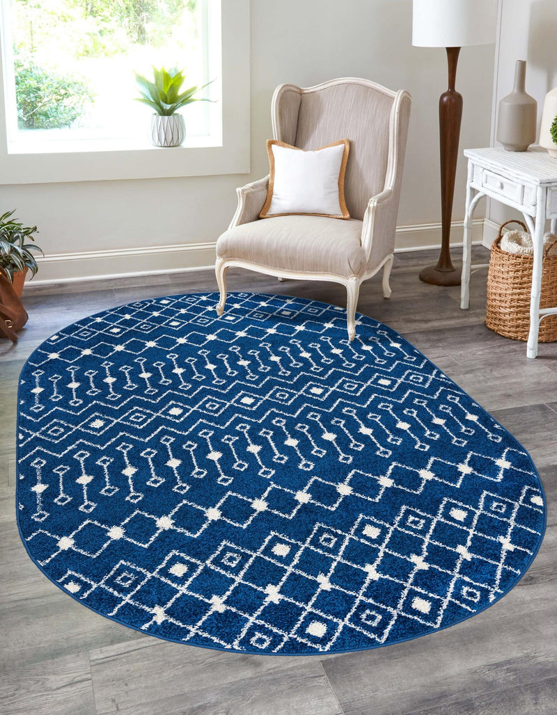 Mediterranean Lattice Collection Area Rug - Santorini (Navy Blue) Oval Navy Blue  lifestyle 0