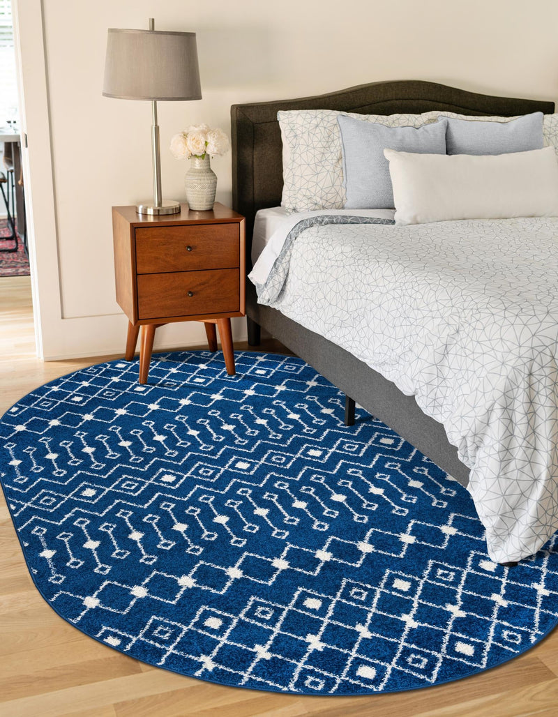 Mediterranean Lattice Collection Area Rug - Santorini (Navy Blue) Oval Navy Blue  lifestyle 2