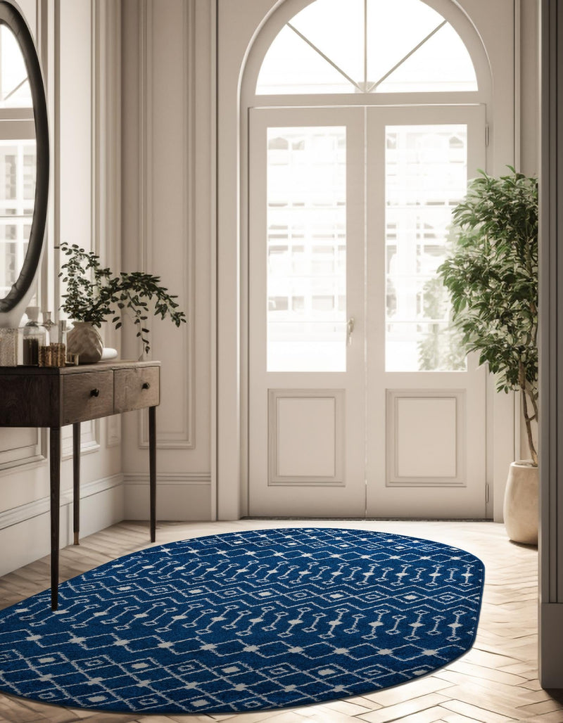 Mediterranean Lattice Collection Area Rug - Santorini (Navy Blue) Oval Navy Blue  lifestyle 4