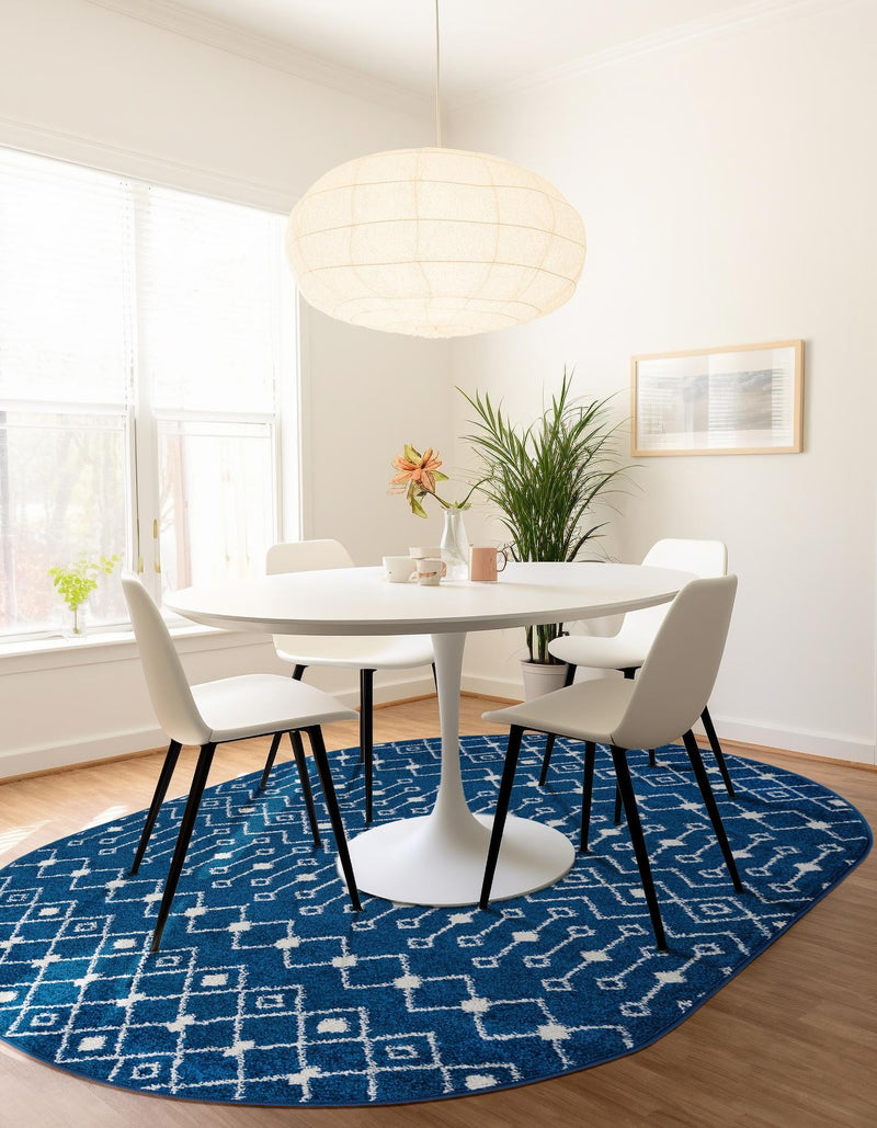 Mediterranean Lattice Collection Area Rug - Santorini (Navy Blue) Oval Navy Blue  lifestyle 6
