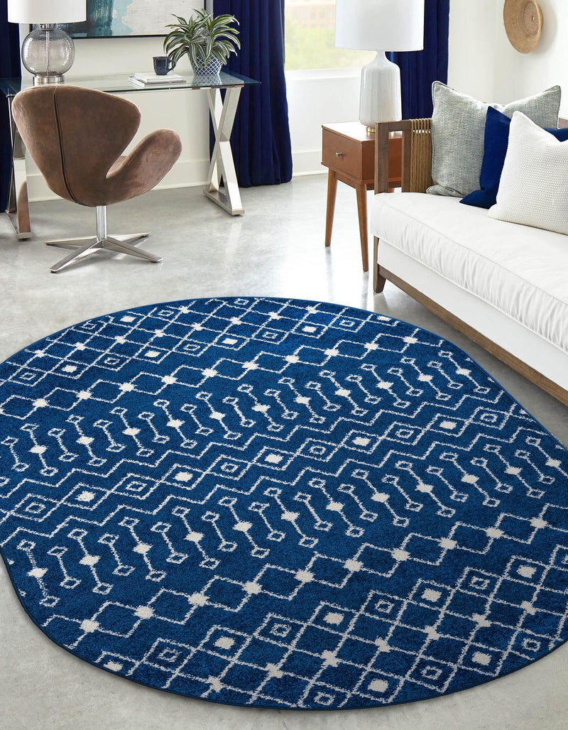 Mediterranean Lattice Collection Area Rug - Santorini (Navy Blue) Oval Navy Blue  lifestyle 7