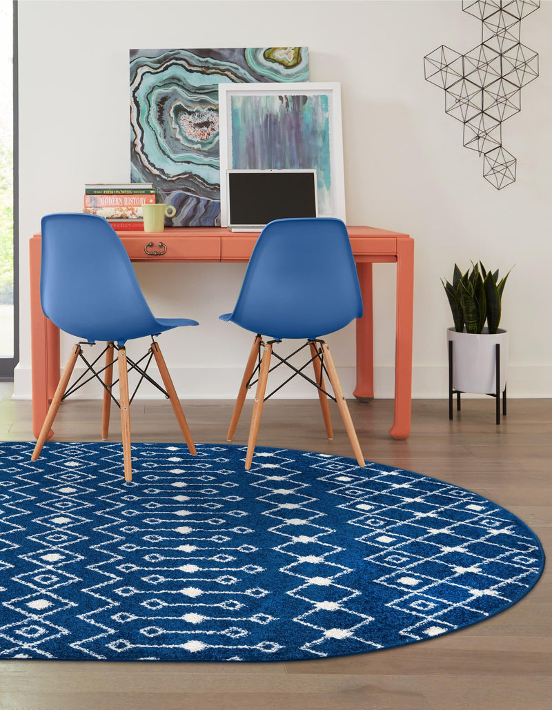 Mediterranean Lattice Collection Area Rug - Santorini (Navy Blue) Oval Navy Blue  lifestyle 8