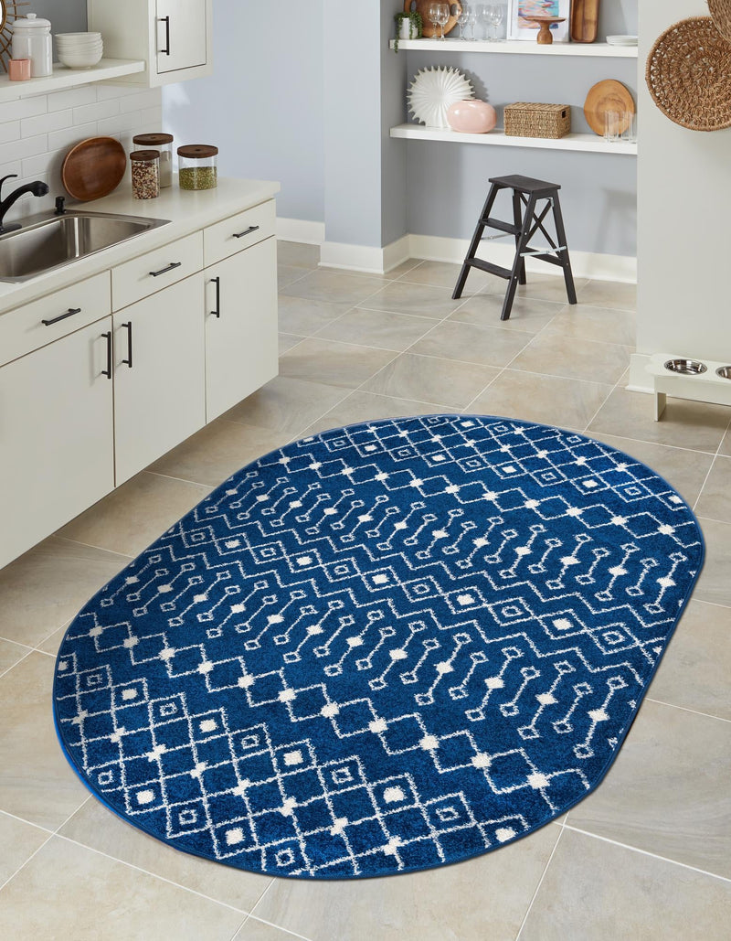 Mediterranean Lattice Collection Area Rug - Santorini (Navy Blue) Oval Navy Blue  lifestyle 9