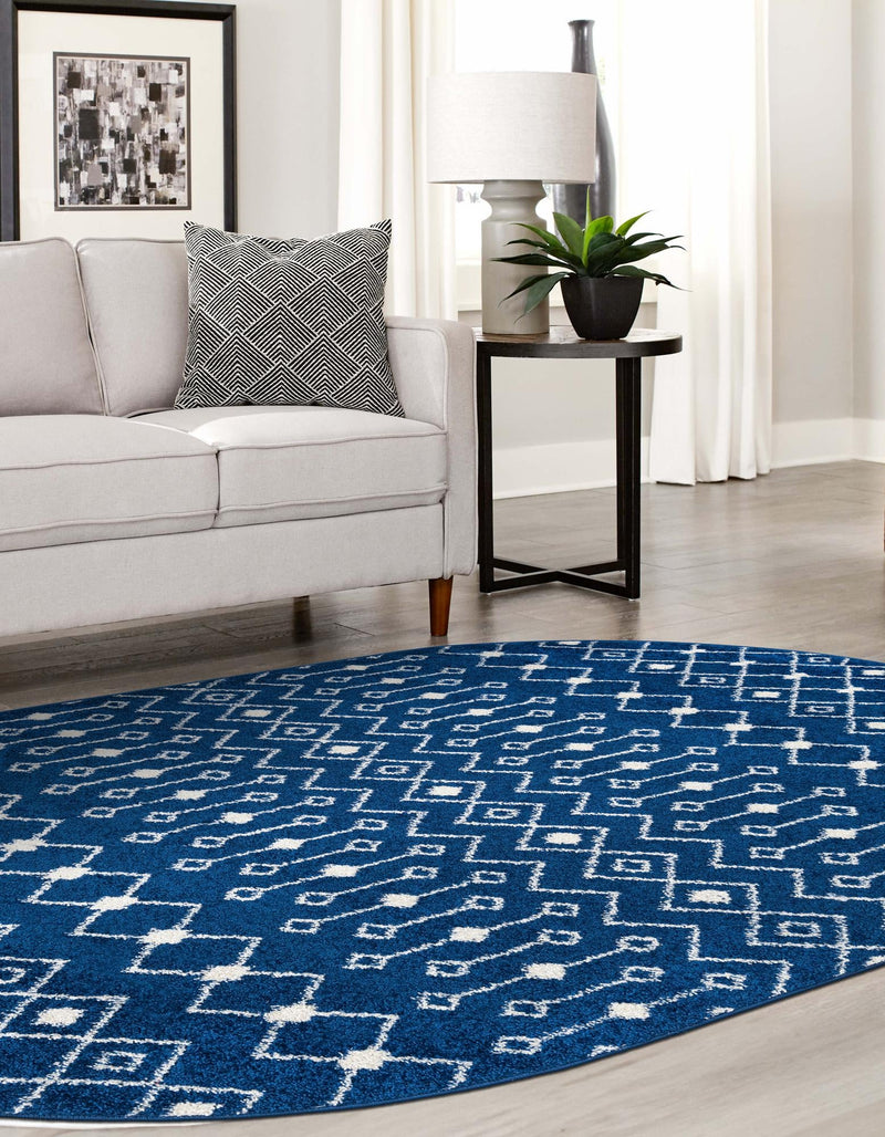 Mediterranean Lattice Collection Area Rug - Santorini (Navy Blue) Oval Navy Blue  lifestyle 10