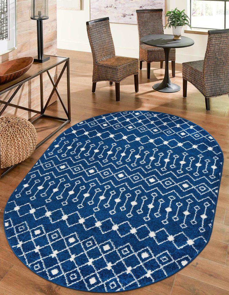 Mediterranean Lattice Collection Area Rug - Santorini (Navy Blue) Oval Navy Blue  lifestyle 11
