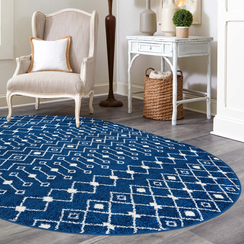 Mediterranean Lattice Collection Area Rug - Santorini (Navy Blue) Oval Navy Blue  lifestyle 23