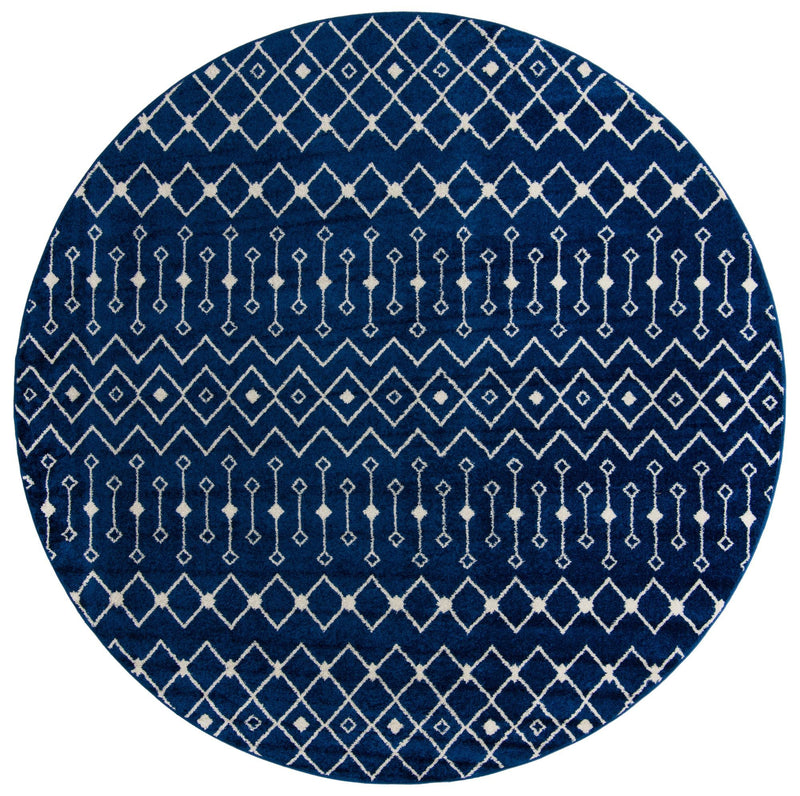 Mediterranean Lattice Collection Area Rug - Santorini (Navy Blue) Round Navy Blue Main