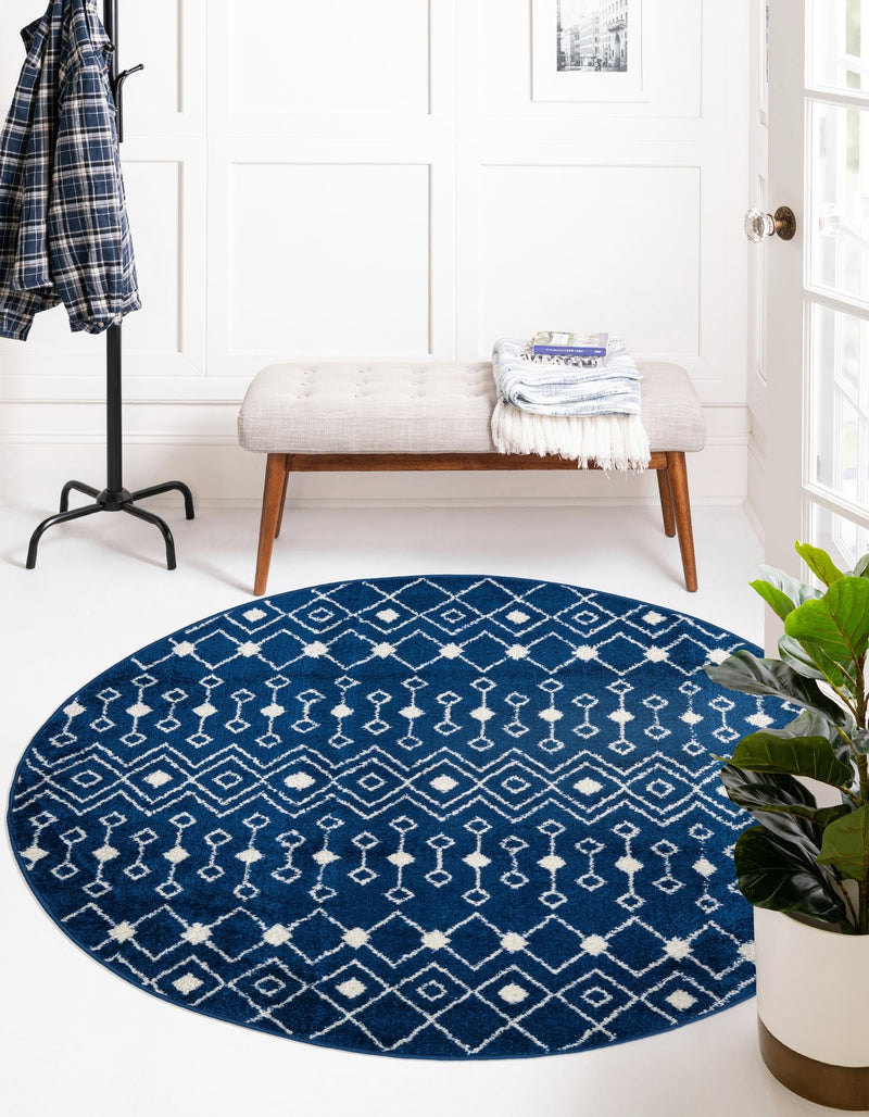 Mediterranean Lattice Collection Area Rug - Santorini (Navy Blue) Round Navy Blue  lifestyle 0