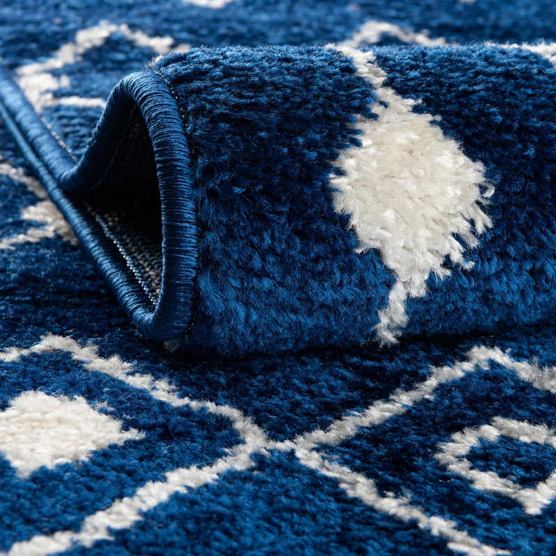 Mediterranean Lattice Collection Area Rug - Santorini (Navy Blue) Round Navy Blue  lifestyle 4