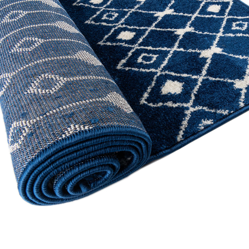 Mediterranean Lattice Collection Area Rug - Santorini (Navy Blue) Round Navy Blue  lifestyle 10