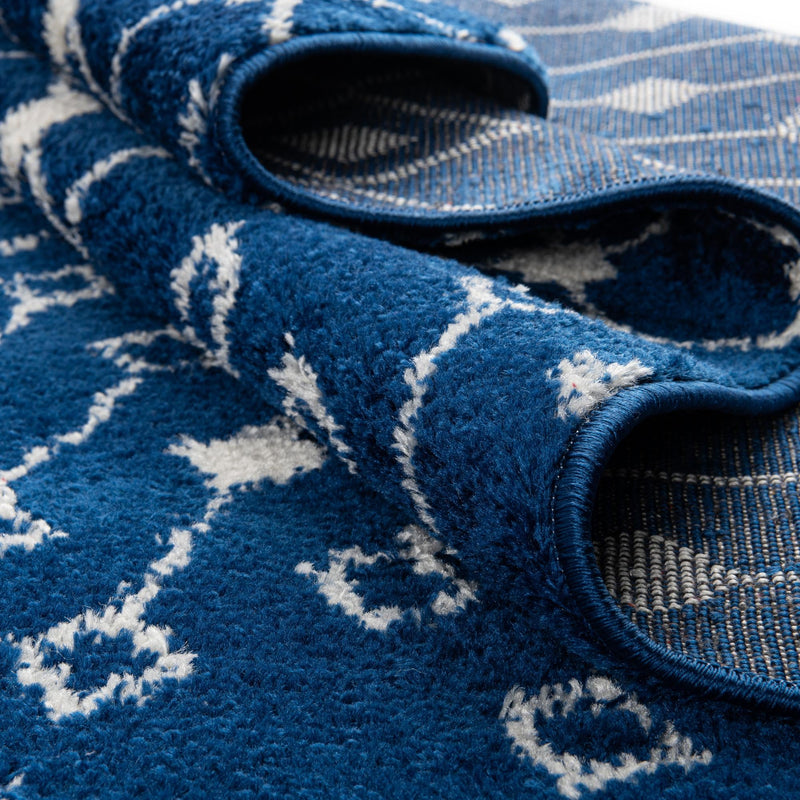 Mediterranean Lattice Collection Area Rug - Santorini (Navy Blue) Round Navy Blue  lifestyle 11