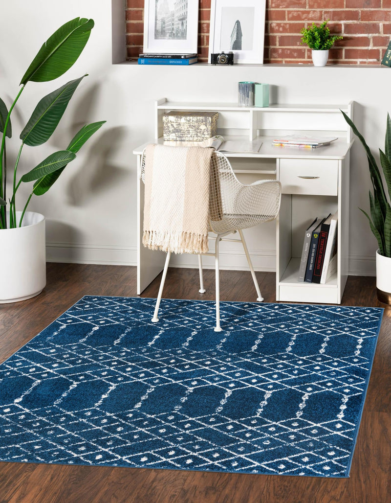 Mediterranean Lattice Collection Area Rug - Santorini (Navy Blue) Square Navy Blue  lifestyle 0