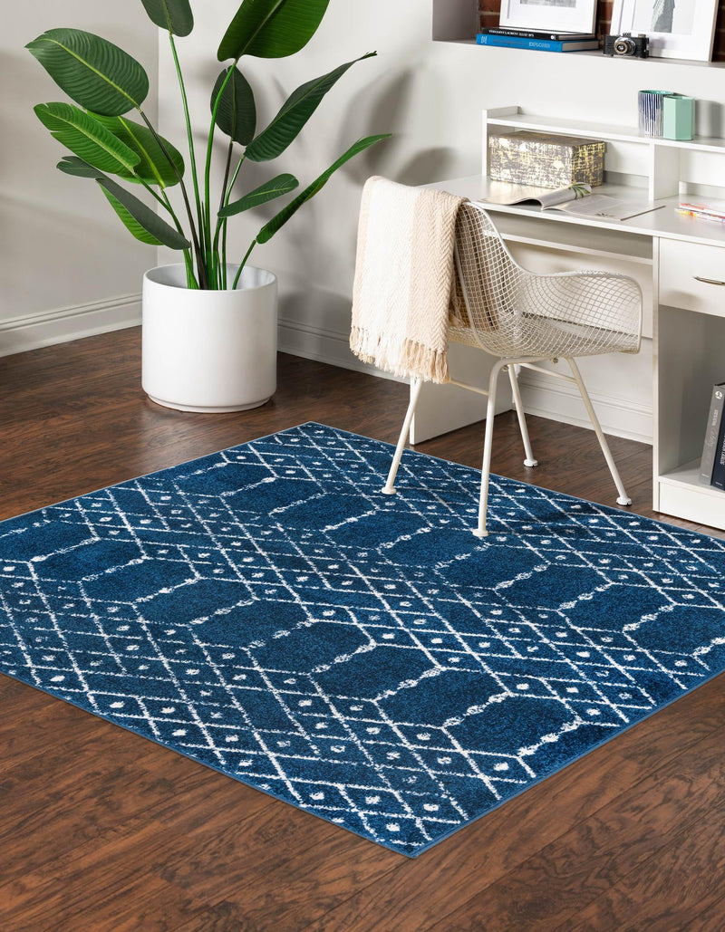 Mediterranean Lattice Collection Area Rug - Santorini (Navy Blue) Square Navy Blue  lifestyle 2