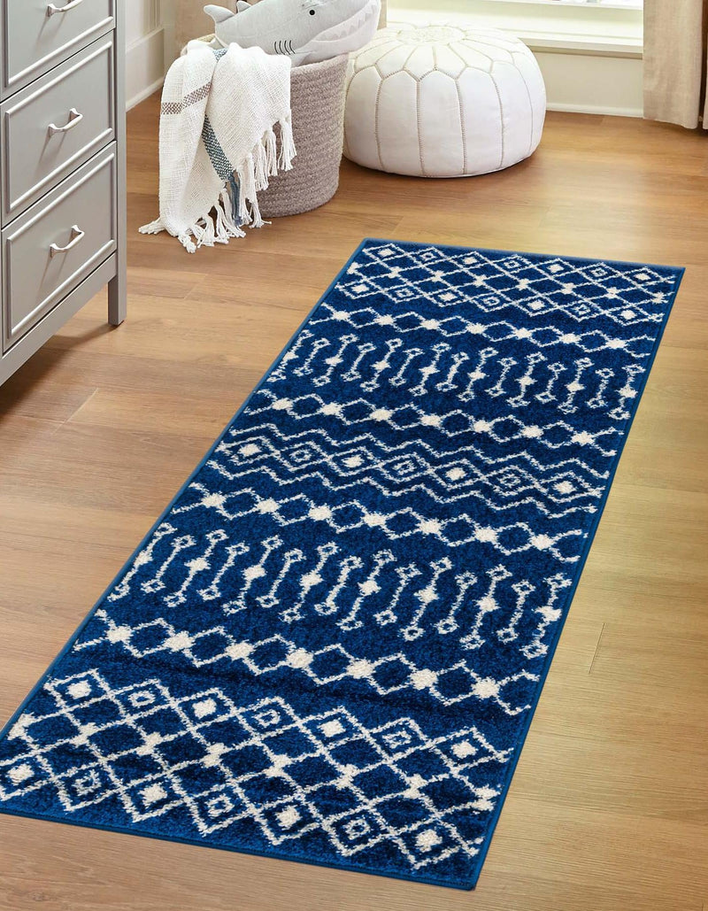 Mediterranean Lattice Collection Area Rug - Santorini (Navy Blue) Runner Navy Blue  lifestyle 0