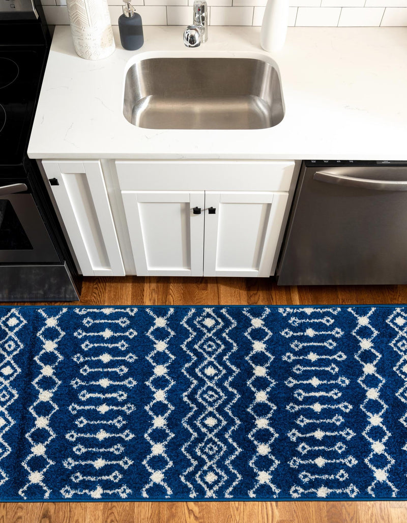 Mediterranean Lattice Collection Area Rug - Santorini (Navy Blue) Runner Navy Blue  lifestyle 4
