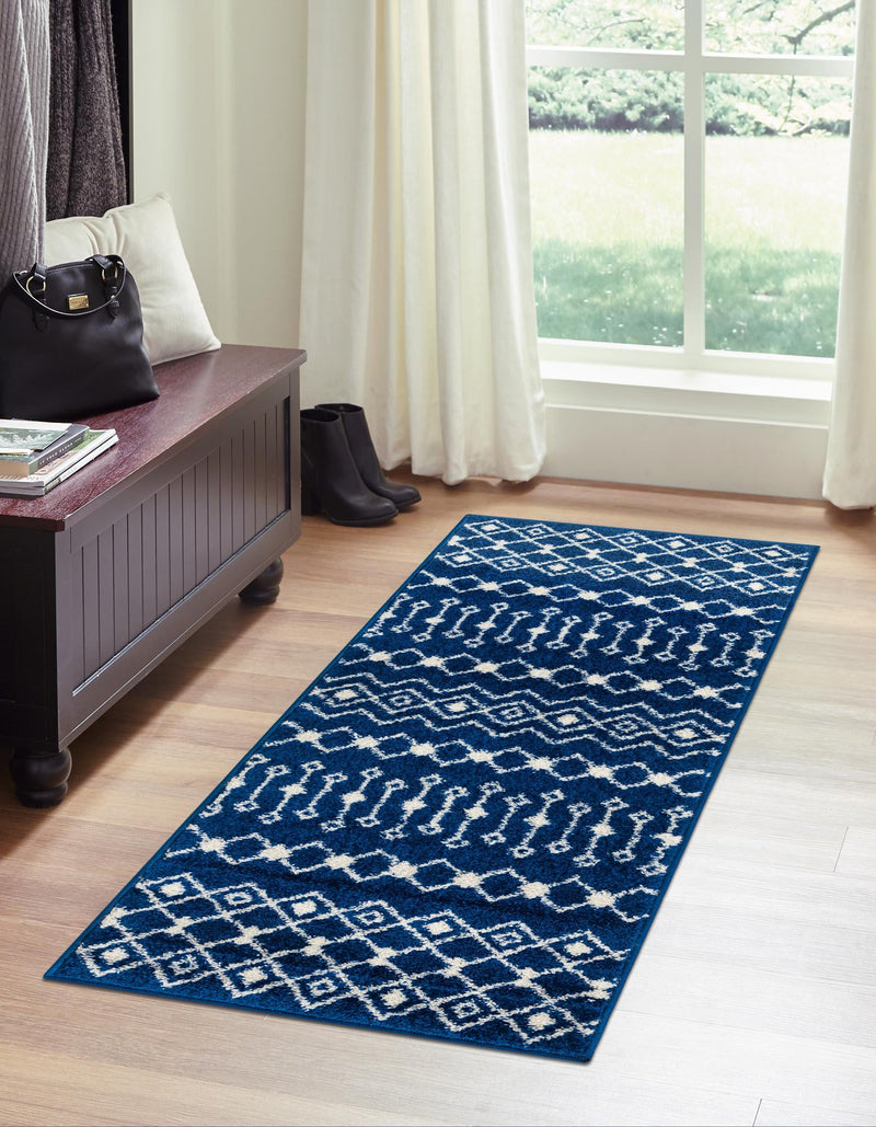 Mediterranean Lattice Collection Area Rug - Santorini (Navy Blue) Runner Navy Blue  lifestyle 6