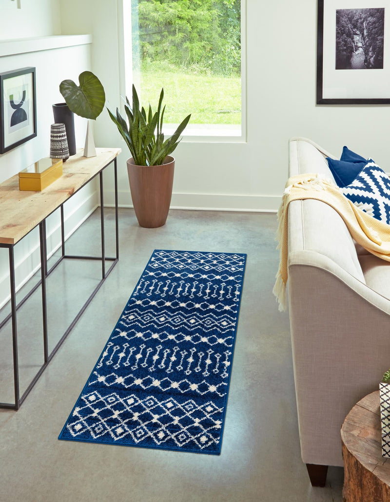 Mediterranean Lattice Collection Area Rug - Santorini (Navy Blue) Runner Navy Blue  lifestyle 7