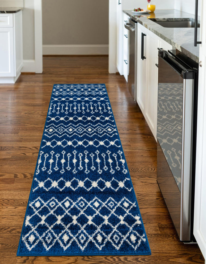 Mediterranean Lattice Collection Area Rug - Santorini (Navy Blue) Runner Navy Blue  lifestyle 8