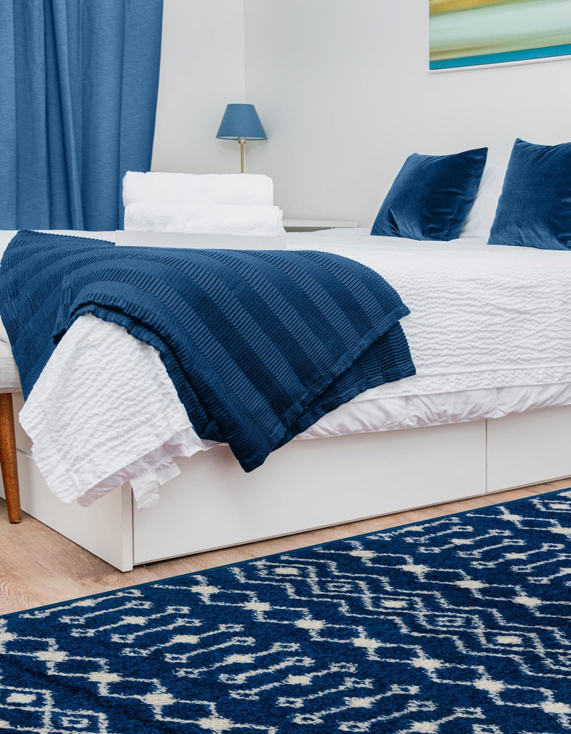 Mediterranean Lattice Collection Area Rug - Santorini (Navy Blue) Runner Navy Blue  lifestyle 9