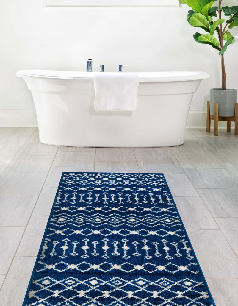 Mediterranean Lattice Collection Area Rug - Santorini (Navy Blue) Runner Navy Blue  lifestyle 11