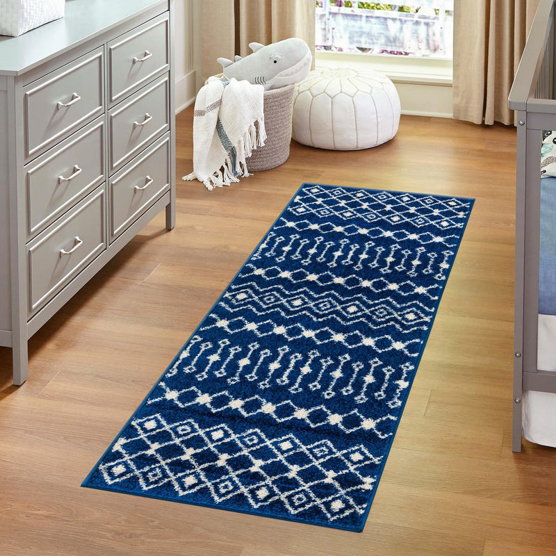 Mediterranean Lattice Collection Area Rug - Santorini (Navy Blue) Runner Navy Blue  lifestyle 22