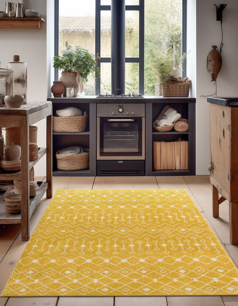 Mediterranean Lattice Collection Area Rug - Santorini (Yellow) Rectangle Yellow lifestyle 7