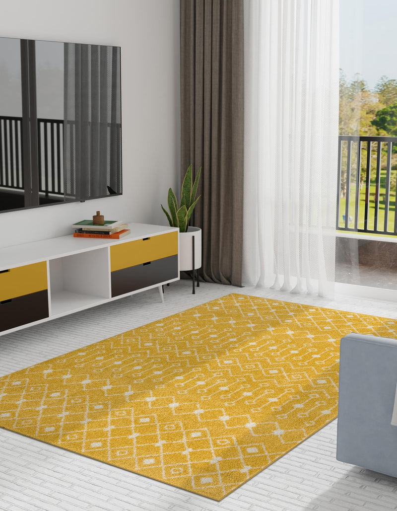 Mediterranean Lattice Collection Area Rug - Santorini (Yellow) Rectangle Yellow lifestyle 8