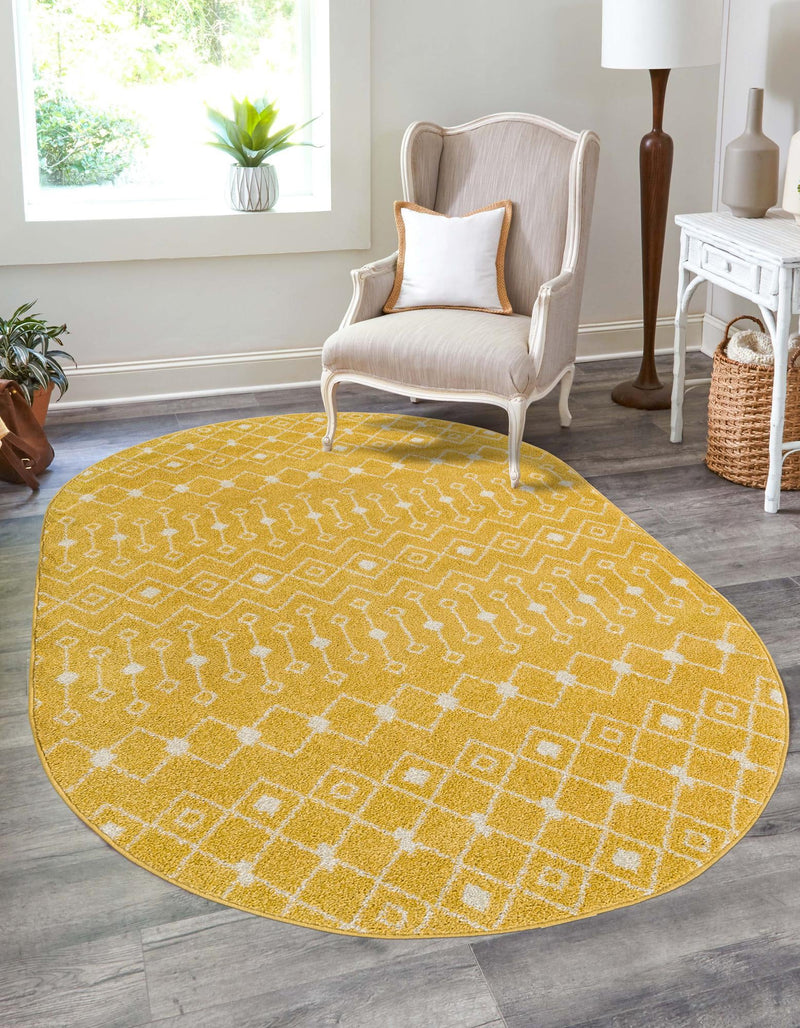 Mediterranean Lattice Collection Area Rug - Santorini (Yellow) Oval Yellow lifestyle 0