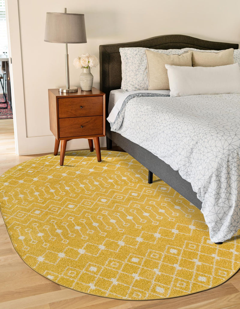 Mediterranean Lattice Collection Area Rug - Santorini (Yellow) Oval Yellow lifestyle 2